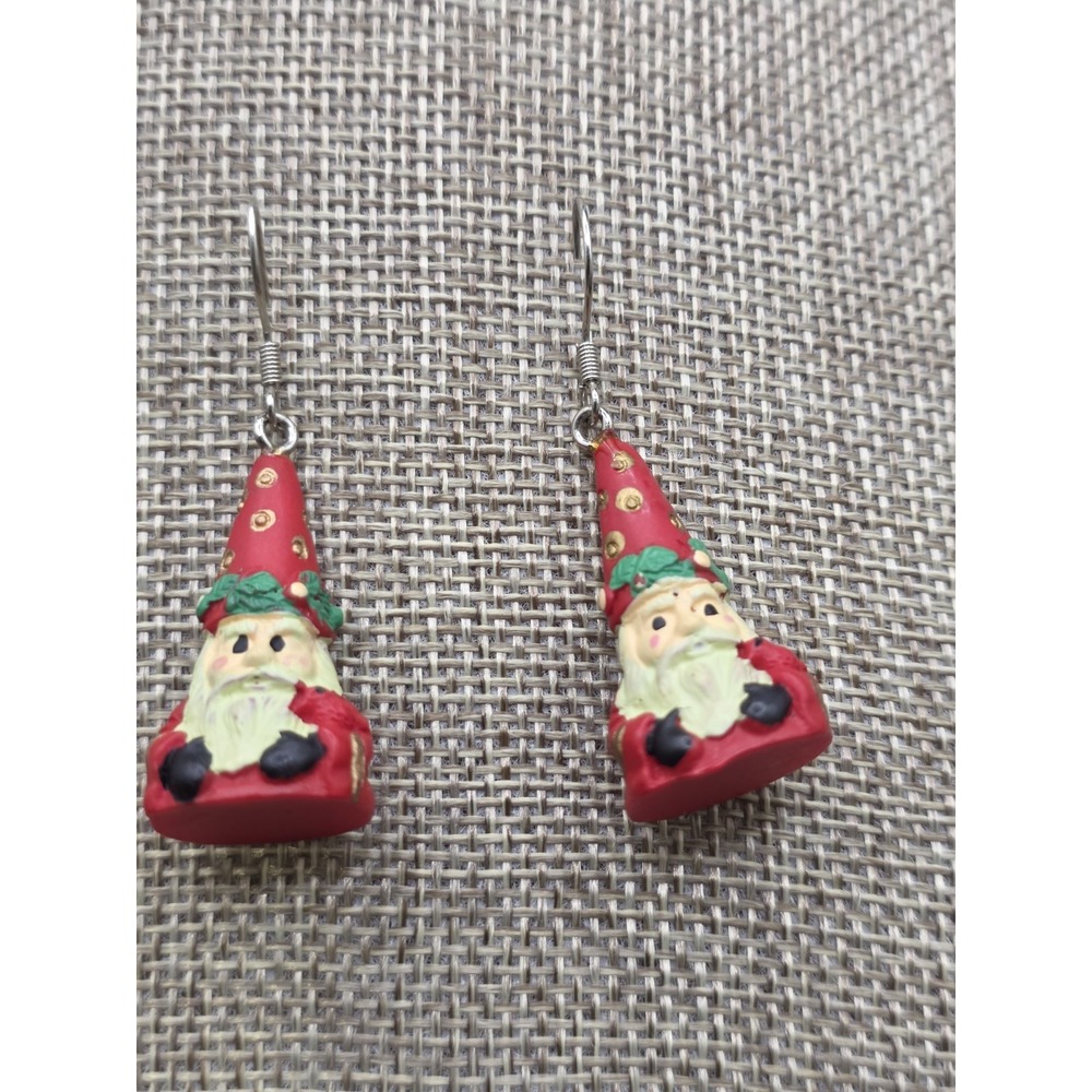 Vintage Christmas Gnome Earrings Red Santa Claus Flat Bottom